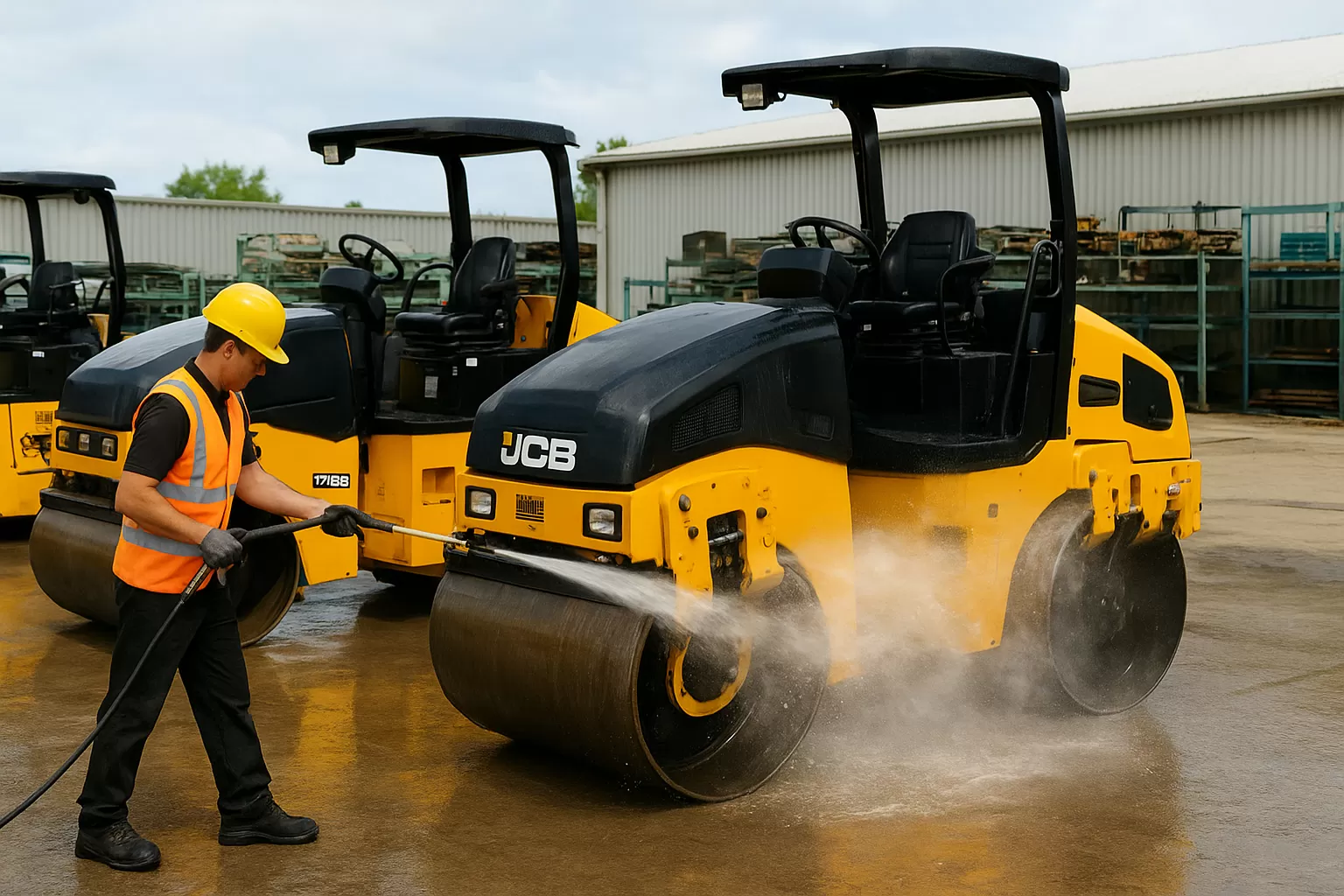 Vệ sinh máy JCB trước khi bàn giao cho khách hàng