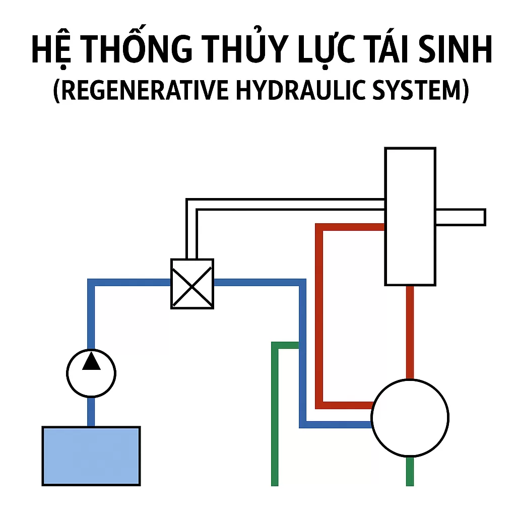 Hệ thống thủy lực tái sinh trên máy xúc đào có tác dụng gì?